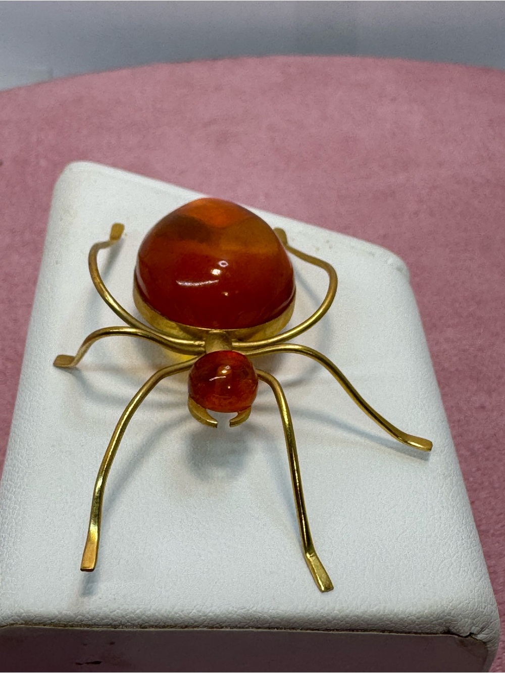 Yellow Gold Filled Amber Spider Brooch
